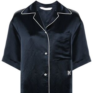 size XS (38) - PALM ANGELS MONOGRAM SATIN BOWLING SHIRT Navy